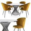 Modern Dining Table With Spiral Metal Base And Yellow Velvet Chairs Set