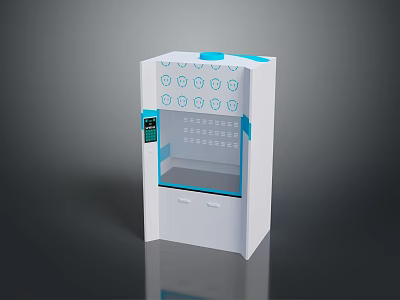 White Electronic Storage Cabinet With Transparent Window Blue Top Design And Display Screen 3d model