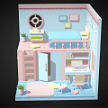 Cartoon Scene Of Kids Room With Bunk Bed Desk Chair Window Decorations And Potted Plants