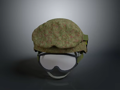 Stylish Green Patterned Hat With Clear Lens Goggles For Daily Life Accessories 3d model