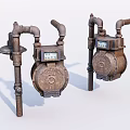 Vintage Industrial Equipment Cast Iron Meters With Pipe Connections And Dials