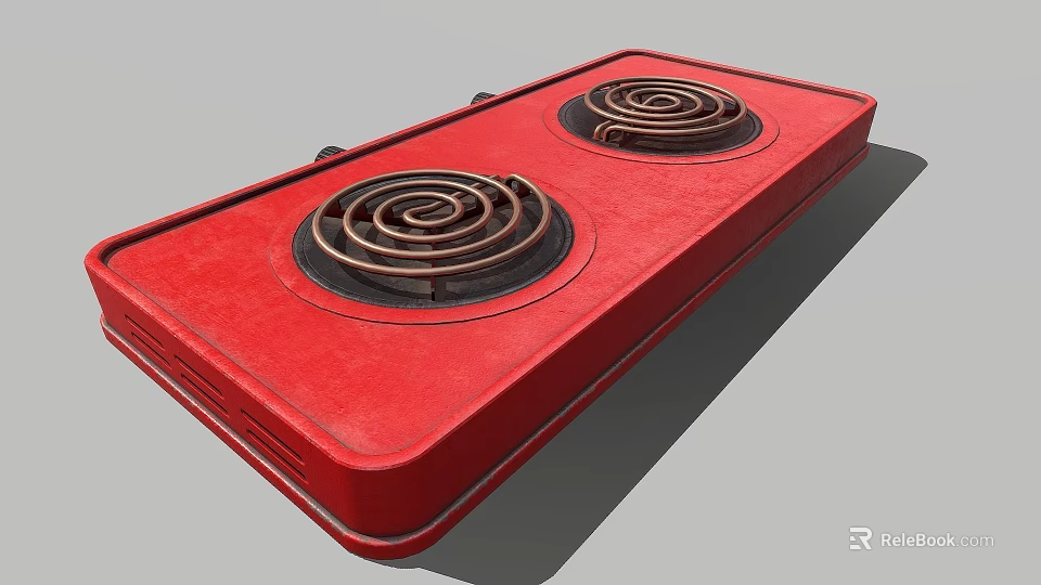Red Double Burner Electric Stove With Copper Heating Coils For Kitchen Cooking 3d model 