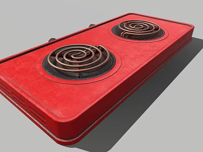 Red Double Burner Electric Stove With Copper Heating Coils For Kitchen Cooking 3d model