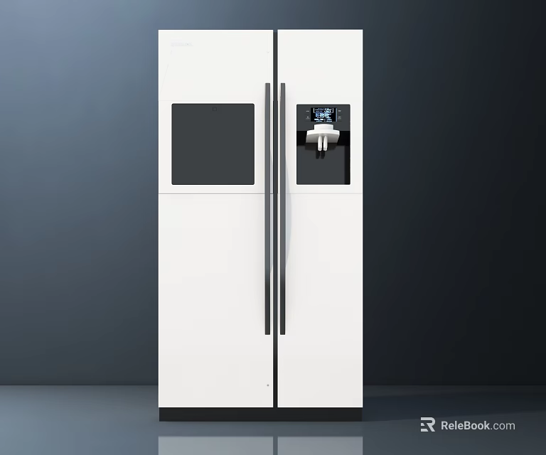 White Double Door Refrigerator With Water Dispenser And Digital Display Modern Design 3d model 