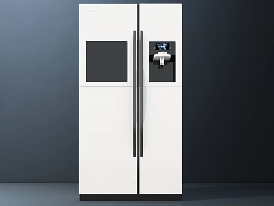 White Double Door Refrigerator With Water Dispenser And Digital Display Modern Design 3d model