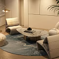 Comfortable Single Sofa In Modern Living Room With Round Coffee Table Floor Lamp And Plant