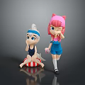 Cute Game and Movie Characters with White Hair Blue Swimsuit Pink Cat Ears Blue Shorts