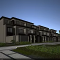 Modern Townhouse Exterior Design With Light And Dark Facade Row Units Landscaped Garden Paved Walkway