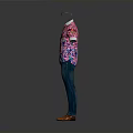 Men's Casual Outfit Pink Floral Shirt Blue Jeans Brown Shoes Red Sunglasses