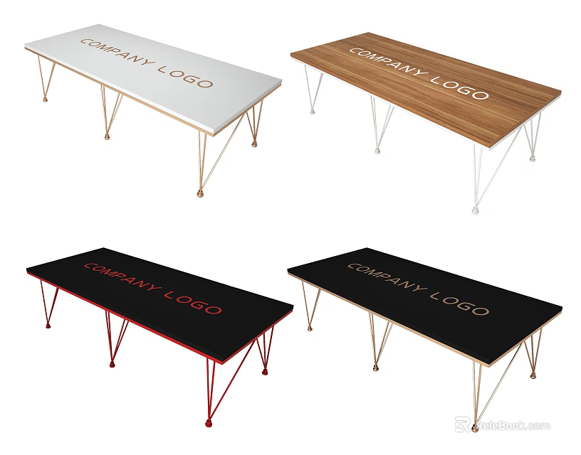 Conference Tables In Various Colors With Different Leg Colors And Company Logo 3d model 