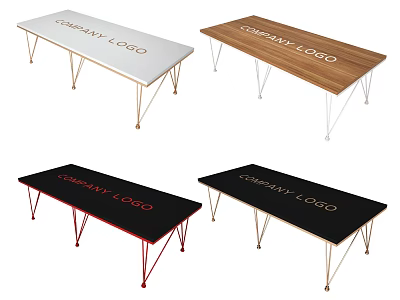 Conference Tables In Various Colors With Different Leg Colors And Company Logo 3d model