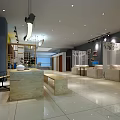 Modern Front Desk Reception Area With Green Plant Wall And Display Shelves