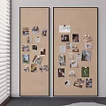 Two Large Corkboards With Photos And Notes On Wall Near Window Blinds 3d model