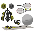 Essential Sports Equipment Collection With Dumbbells Tennis Rackets Exercise Ball And Yoga Mat