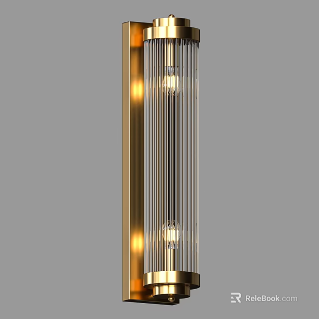 Modern Brass Wall Sconce with Vertical Ribbed Glass and Warm Light for Contemporary Home Decor 3d model 