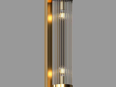 Modern Brass Wall Sconce with Vertical Ribbed Glass and Warm Light for Contemporary Home Decor 3d model