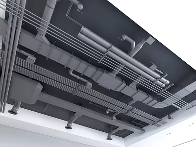 Industrial Ceiling Structure With Exposed Metal Pipes And Framework Design Elements 3d model