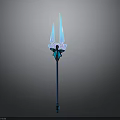 Blue Glowing Trident With Three Prongs Decorative Top And Long Handle