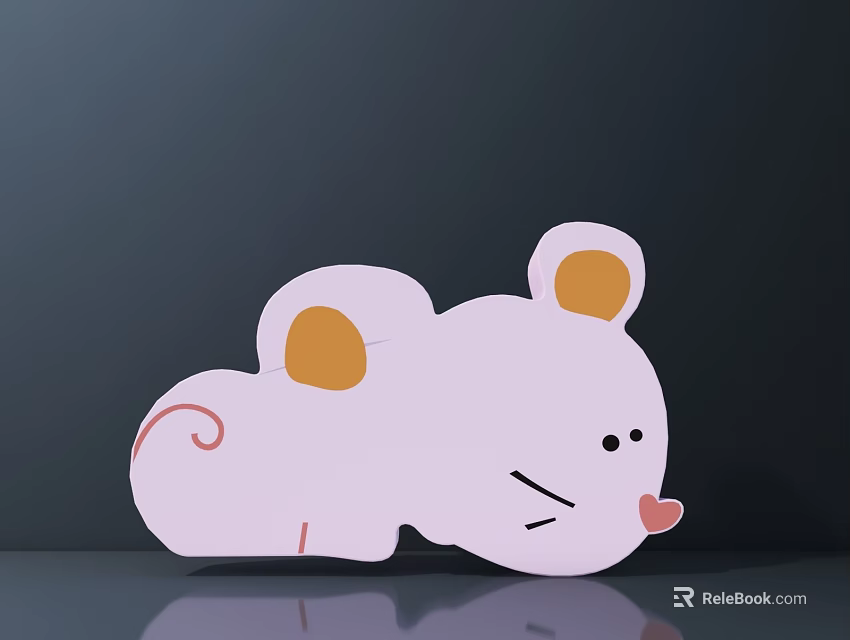 Pink Mouse Shaped Doll Featuring Yellow Ears Red Nose and Curly Tail Cartoon Design 3d model 