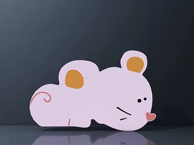 Pink Mouse Shaped Doll Featuring Yellow Ears Red Nose and Curly Tail Cartoon Design 3d model