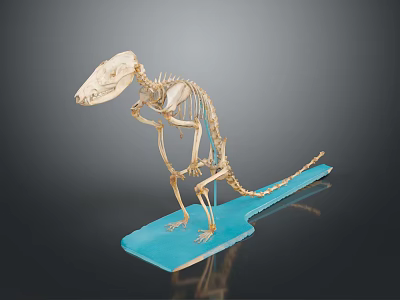 Animal Skeleton Organ Model With Hair Sample Display On Blue Base For Study 3d model