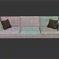 Modern Gray Linen Fabric Three Seater Sofa With Dark Accent Pillows And Metal Legs
