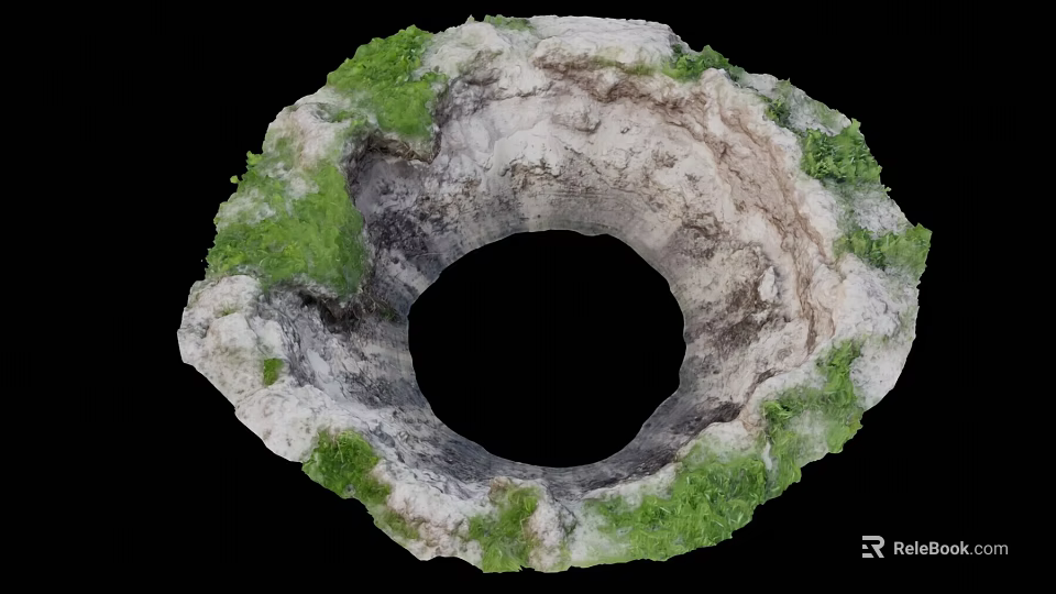Natural Circular Geological Formation With Rocky Surface Green Vegetation And Hollow Center 3d model 
