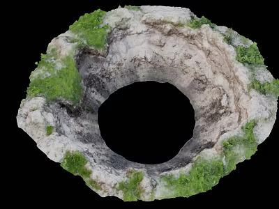 Natural Circular Geological Formation With Rocky Surface Green Vegetation And Hollow Center 3d model