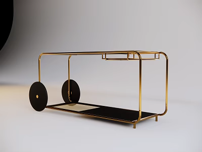 Commercial Equipment Gold Frame Service Cart With Black Wheels And Tabletop 3d model