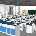 Modern Laboratory Interior Design With Blue Lab Benches White Cabinets And Large Windows 3d model