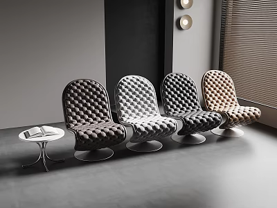 Modern Upholstered Accent Chairs with Quilted Design Side Table and Wall Lights in Contemporary Interior 3d model