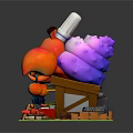 Cartoon Style Crab Shaped Stall Landscape with Pumpkin Lanterns Food Items and Small Signboard