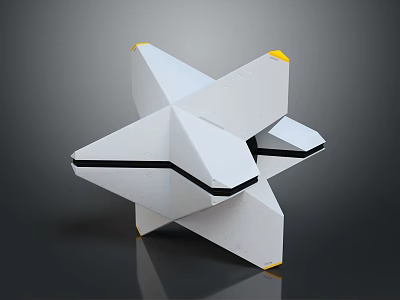 White Geometric Fighter Jet Concept Model Featuring Yellow Accents And Futuristic Design 3d model