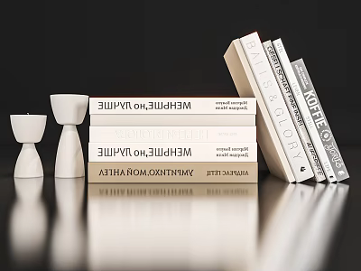 Modern Minimalist Decorative Ornament Set With White Candle Holders Stacked Books And Decor Boxes 3d model