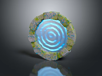 Decorative Circular Light Fixture With Blue Spiral Glowing Center And Colorful Speckled Edges 3d model
