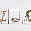 Outdoor Playground Equipment Featuring Various Swings with Wooden Structures Cushioned Seats and Pergola with Vines