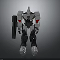 Silver And Black Mech Robot Stance With Red Accents And Weapon
