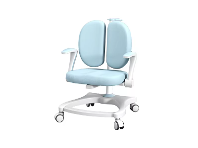 Light Blue Children's Chair With Double Backrest Armrests And Wheeled Movable Base 3d model