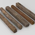 Five Different Columns with Wooden Metal Materials Various Shapes and Textures