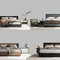 Modern Double Bed Interior Design With Bedside Tables And Linen Bedding 3d model