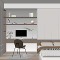 Minimalist Tatami Bedroom Interior With Tatami Bed Desk Computer And Bookshelf
