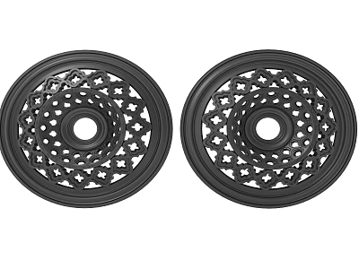 Two Black Decorative Round Ceiling Light Panels With Intricate Hollow Star Patterns 3d model