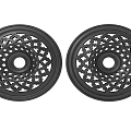 Two Black Decorative Round Ceiling Light Panels With Intricate Hollow Star Patterns