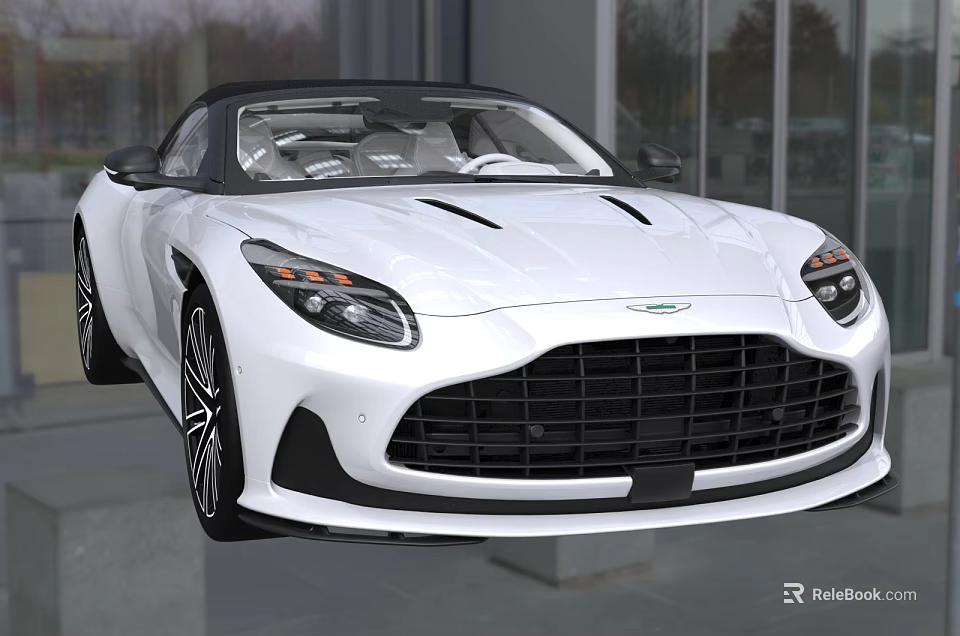 White Aston Martin Convertible Sports Car With Black Grille And Headlights Design 3d model 