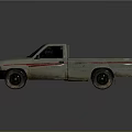 Vintage Light Colored Pickup Truck With Red Stripes And Muddy Exterior