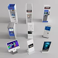 Modern Commercial Self Service Kiosks With Various Types Including ATM And Display Screens