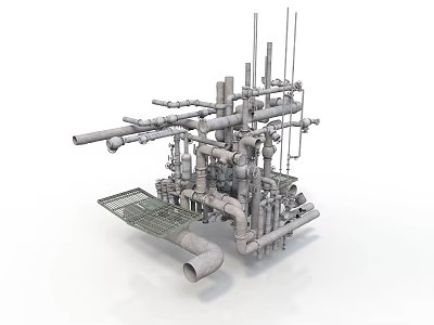 Industrial Equipment With Complex Piping System And Metal Structural Components Layout 3d model