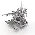 Industrial Equipment With Complex Piping System And Metal Structural Components Layout