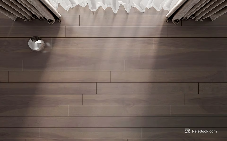 Warm Wooden Floor Interior With White And Brown Curtains And Natural Light 3d model 