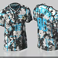 UEFA Soccer Jersey Black White Blue Graffiti Splatter Design Front Back View